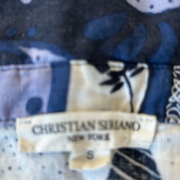 Christian Siriano Women’s Blue Floral Short Sleeve Linen/Rayon Shirt Size Small - Picture 6 of 10